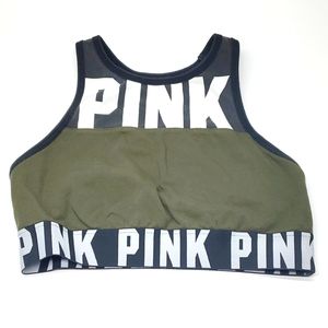 PINK Victorias Secret High Neck Crop Top Racerback Sport Bra SP EUC
